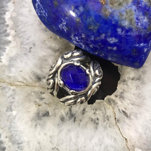 Carolyn Pollack Sterling Silver Lapis & Faceted Clear Quartz Doublet Ring Sz 5.5 - Picture 2 of 10